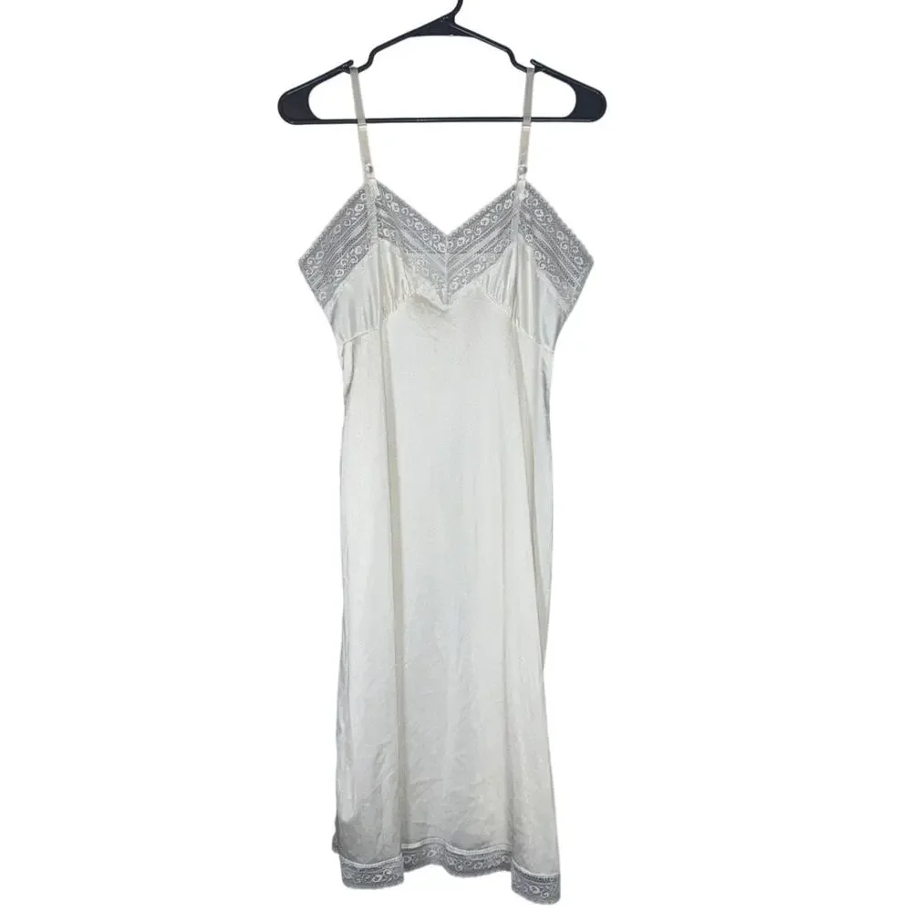 Vintage Sears Lace Trim White Slip Lingerie Sz 34 Nylon White Lace Bride Bridal - Picture 6 of 8